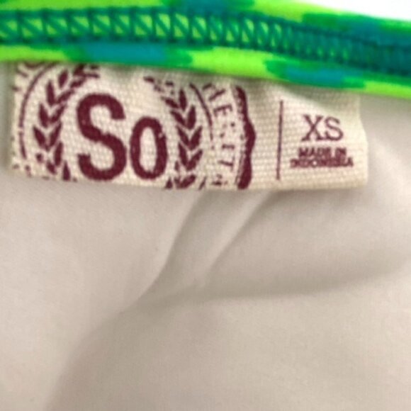 SO Bikini Swimsuit Halter Top Junior Sz XS Neon Animal Print Green Ruched Center - Picture 8 of 13